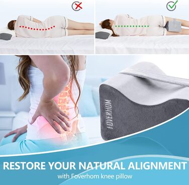 Ортопедична подушка між ніг foverhom з ефектом пам'яті (Memory Foam) для полегшення болю в спині, попереку та стегнах, сіра (до 66 см)
