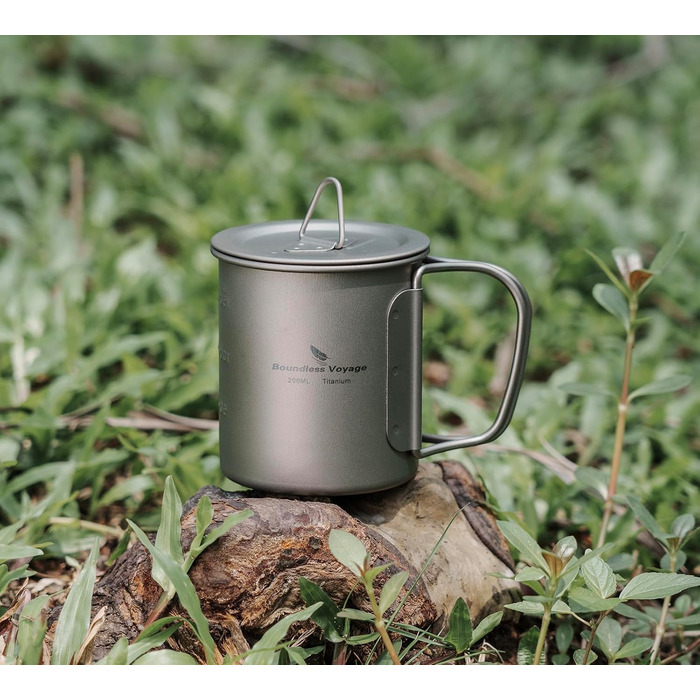Титанова кружка з кришкою та складним держаком Boundless Voyage 200мл для кемпінгу, чаю, кави - Ti3033D