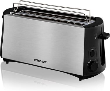 Тостер Cloer 3719 на 4 скибки, 1380 Вт, з підставкою для булочок, функцією додаткового підйому, піддоном для крихт, термоізольований корпус із нержавіючої сталі, чорний/нерж. сталь