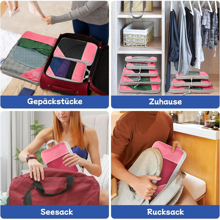 Набір компресійних органайзерів для подорожей Packing Cubes, 5 предметів, ультралегкі сумки для одягу в валізу та рюкзак, рожеві