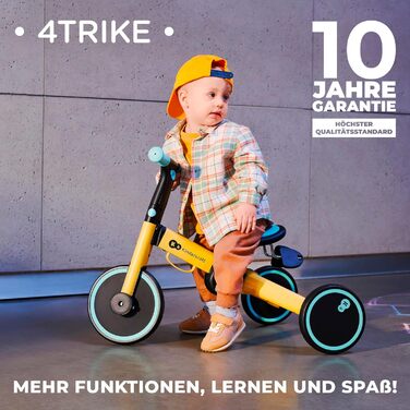 Триколісний велосипед Kinderkraft 4TRIKE 3 в 1: самокат-каталка-велосипед, жовтий, для дітей від 12 місяців до 5 років