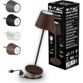 Настільна LED-лампа V-TAC з димером, сенсорним керуванням, акумуляторна, IP54, тепле біле світло 3000K, для дому та вулиці, 4400 мАг, коричнева