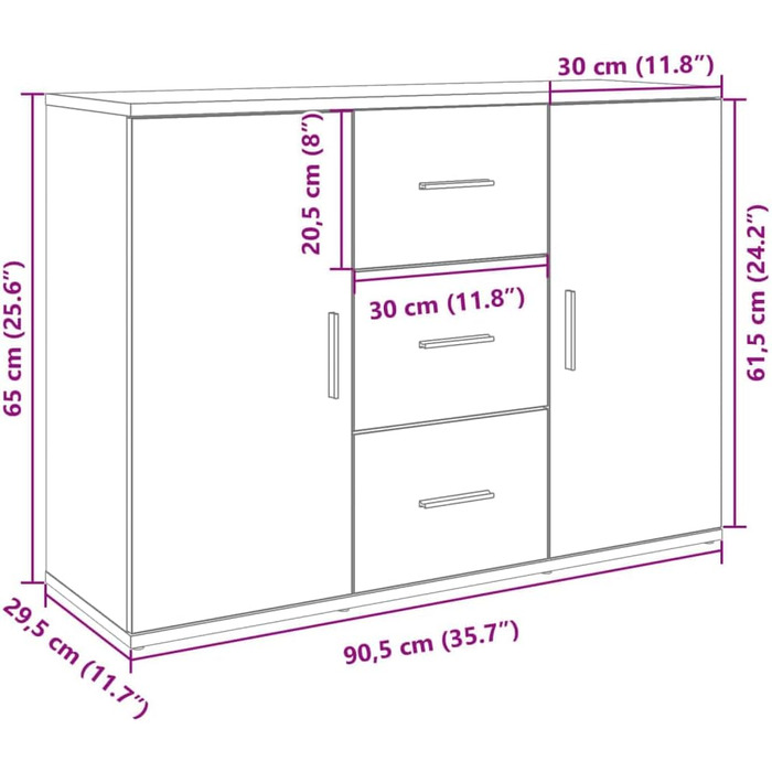 Комод vidaXL у стилі старого дерева, 90x29,5x65 см, ДСП, для зберігання речей, шафа для вітальні, домашній органайзер