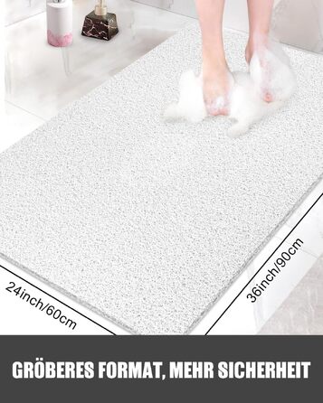 Протиковзкий килимок для душу та ванної 60x90 см, м'який PVC-мат з дренажними отворами та масажним ефектом, білий