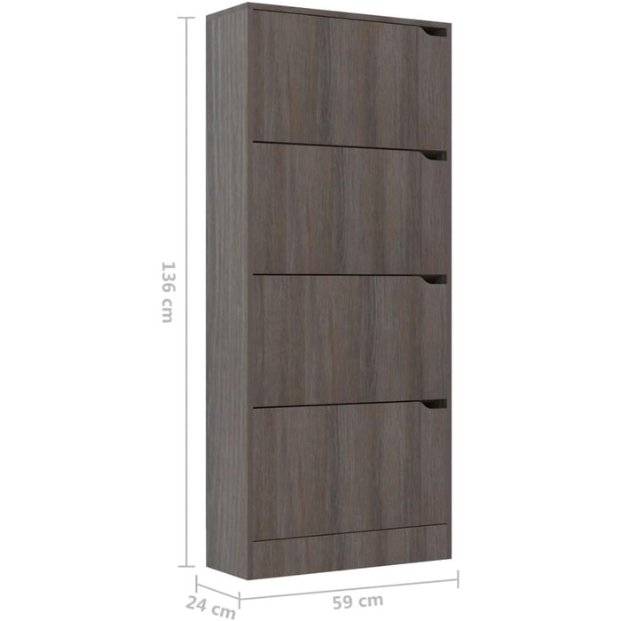 Шафа для взуття vidaXL з 2 дверцятами, сіра/сонома-дуб, 59x24x74 см, ДСП