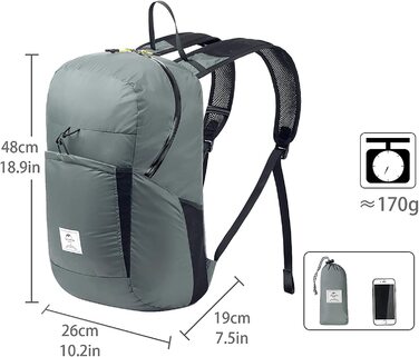 Naturehike ультралегкий водонепроникний рюкзак для походів, складаний туристичний рюкзак 25 л для кемпінгу, велоспорту, альпінізму, сірий