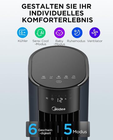 Мобільний випарний охолоджувач повітря Midea Sensicool 7л з сенсорним дисплеєм та 6 швидкостями