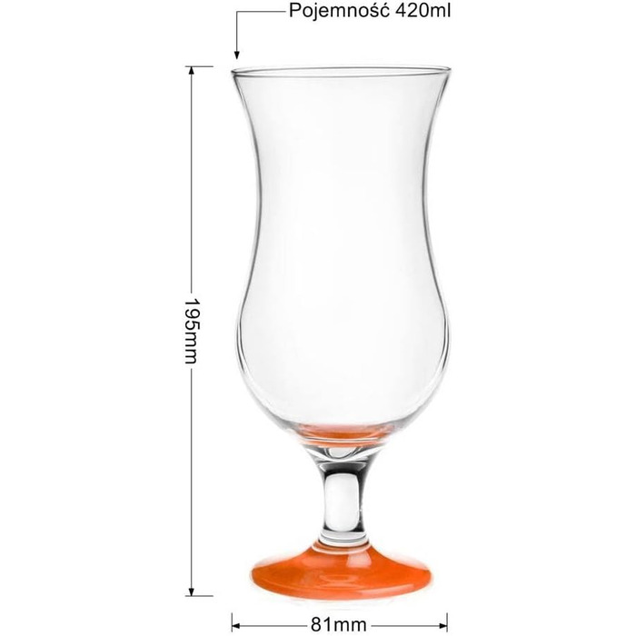 Набір келихів для коктейлів Glasmark Krosno, 6 шт, 480 мл, з помаранчевим дном і довгими ложками, скло+нерж. сталь
