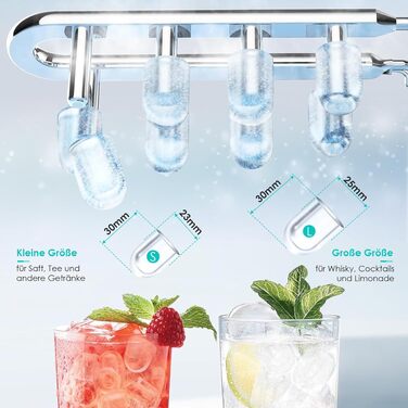 Льодогенератор побутовий Eiswürfelmaschine 12 кг/24год, 2 розміри льоду, нержавіюча сталь, самоочищення, для кухні, офісу, бару, вечірок