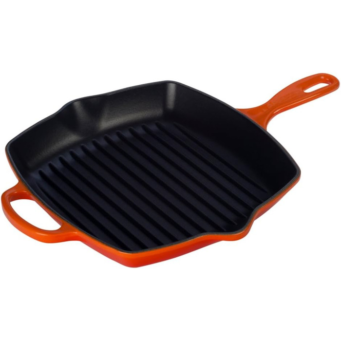 Сковорода-гриль LE CREUSET Signature з чавуну, квадратна, 26 см, для всіх типів плит (включно з індукційними), 2,86 кг, колір: рудо-червоний (Flint)