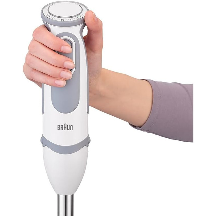 Блендер Braun MultiQuick 5 Vario MQ 5220WH, 1000 Вт, з нержавіючою насадкою, біло-сірий, комплект 2 аксесуари