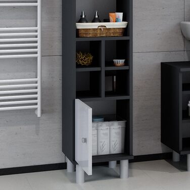 Пенал для ванної Vicco Fynn, білий глянець/антрацит, 30x130.6 см, мала дверцята