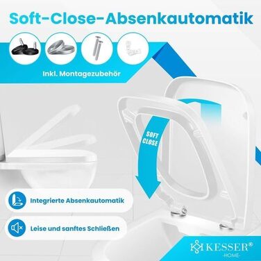 Сидіння для унітаза KESSER E-Form з мікроліфтом (Softclose), швидкознімне кріплення Quick-Release, матеріал дюропласт, біле, з кріпленнями з нержавіючої сталі