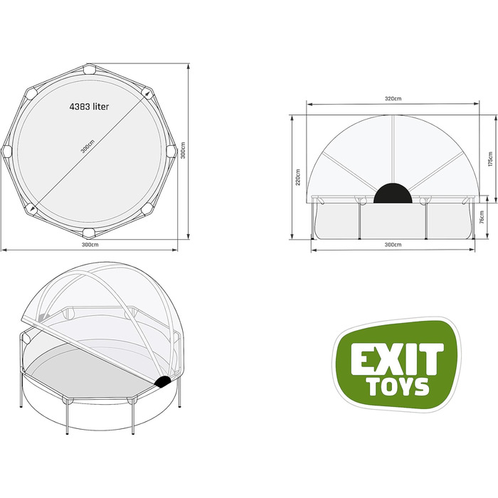Дитячий каркасний басейн EXIT Toys Stone 300x76 см з фільтром і багатофункціональним накриттям, круглий, сірий, для чистої та теплої води