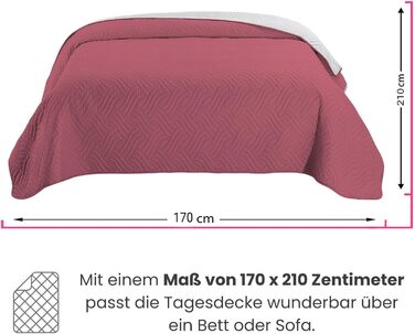Покривало Wometo 170x210 см, мікрофібра, рожево-сіре, двостороннє, стьобане, OekoTex, для ліжка, дивану, XXL
