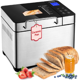 Преміум хлібопекарня Konvektions-Brotbackautomat 710W з керамічною формою, 17 програм, нержавіюча сталь, дозатор горіхів, сенсорне скло, срібляста