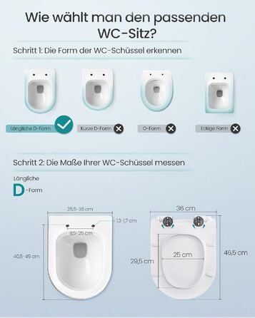 Кришка для унітазу SONGMICS з мікроліфтом (м'яким закриванням), Urea-Duroplast, D-подібна подовжена, біла, витримує до 300 кг, зі швидким монтажем