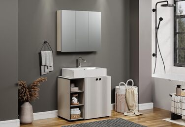 Тумба під раковину на колесах PureBliss від trendteam smart living, 80x64x42 см, з 2 відкритими полицями та вставною дошкою, стійка до подряпин, світло-сірий кашемір