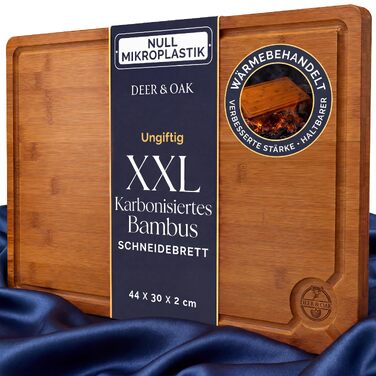 Обробна дошка велика Deer & Oak з бамбука 38x25x2 см, карбонізована, промащена олією для нарізання м'яса, риби, овочів, фруктів, сиру та хліба