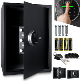 Електронний сейф ONBEST з відбитком пальця, кодом і ключем, сталевий, 3 ригелі, для грошей, документів, цінностей, XL 50x35x31 см