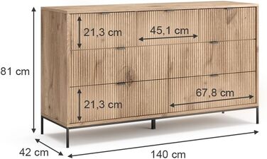 Комод Vicco Eliza сірий 140x81 см, шафа-комод для зберігання