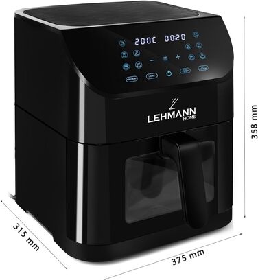 Аерофритюрниця LEHMANN 8L з вікном перегляду, роздільником на 2 камери та 12 програмами, антипригарне покриття, до 200°C