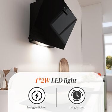 Похила витяжка для кухні FIREGAS 60 см з LED-підсвіткою, 3 рівня швидкості, режимами відводу та рециркуляції (вугільний фільтр)