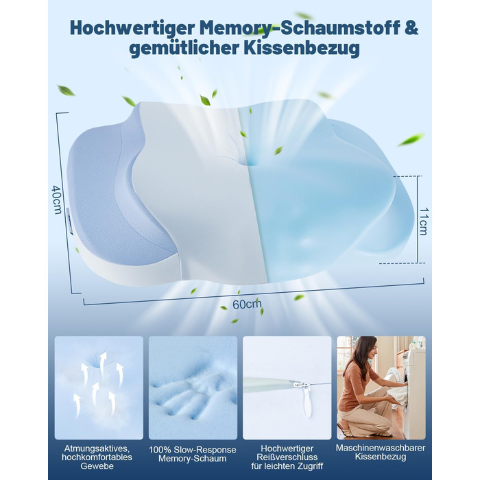 Подушка для шиї та голови IDEA з Memory Foam, ортопедична, антихропічна, для сну на боці, спині та животі (1 шт)
