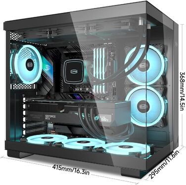 Корпус для ПК CPS C3T500 ARGB Tower ATX, 6x120 мм ARGB вентилятори, сумісний з RTX 40, подвійне загартоване скло, безстійковий дизайн, чорний, PCCOOLER