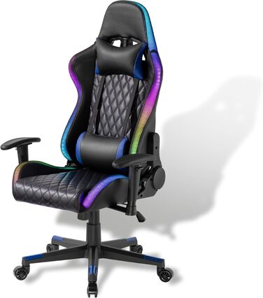 Ігровий крісло Xantron® з RGB підсвічуванням, чорний, PVC шкіра, до 150 кг, регульоване газовою пружиною