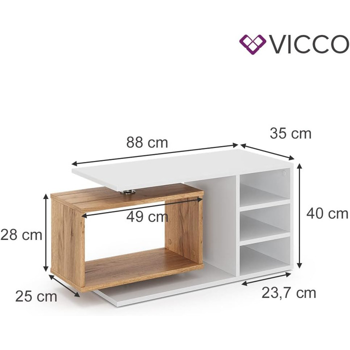Журнальний стіл Vicco Rafi, білий/дуб, 88x40 см