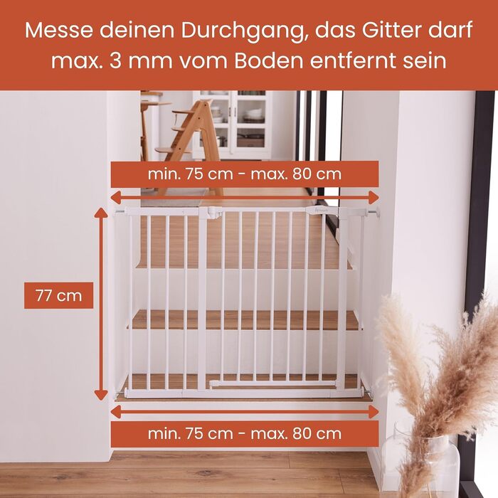 Захисний бар'єр Hauck Clear Step 2 Schwarz 75-80 см для дітей та собак, без свердління, висота 77 см