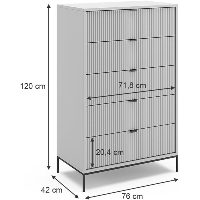 Комод Vicco Eliza сірий 76x120 см, 5 шухляд, ДСП