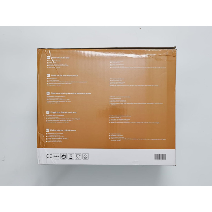 Aigostar Cube аерофритюрниця 7 л XXL, 1900 Вт, 7 програм, LED-екран, без олії, для 6-10 осіб, чорна
