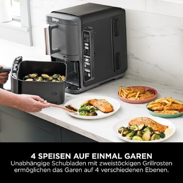 Вертикальна аерофритюрниця Ninja Double Stack XL Air Fryer 9,5 л з цифровим термометром, 6 функцій приготування, 2 рівні, сіра SL451EU