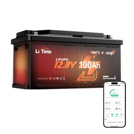 LiFePO4 акумулятор LiTime 12V 100Ah H190 з Bluetooth для кемпінгу та будинків на колесах, літієва батарея