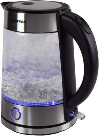 Електрочайник Syntrox Germany WK-2000W, 1.7 л, 2000 Вт, нержавіюча сталь, скляний, бездротовий, з синім LED підсвічуванням