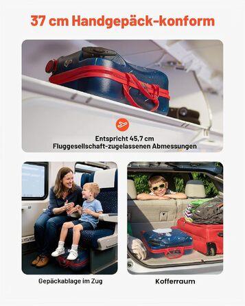 Дитяча валіза VEVOR для ручної поклажі, 26 л, жорстка оболонка з колесами та можливістю сидіти, регульований плечовий ремінь, синьо-біла подорожний кофр для дітей від 3 років