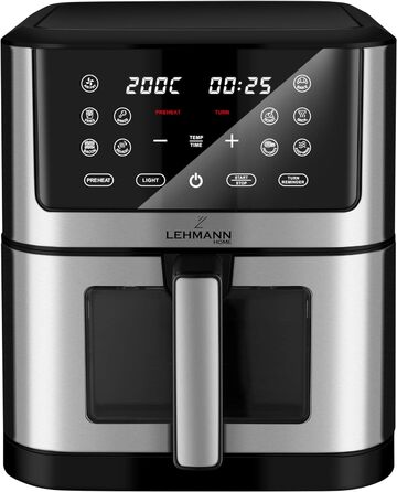 Аерофритюрниця Lehmann LHODF-1880B XXL 8 л, 1800 Вт, з терморегуляцією до 200°C, 10 програм, таймер, приготування без олії, для смаження, випікання та сушіння