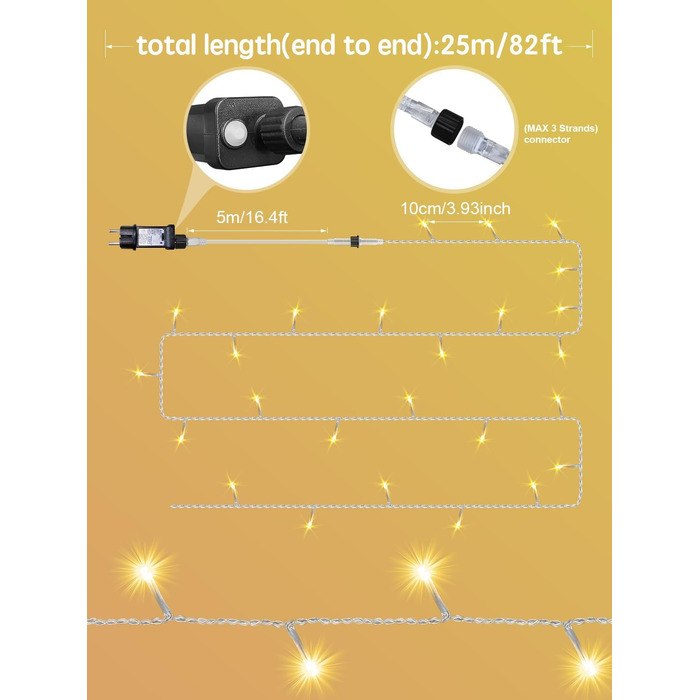 Світлодіодна гірлянда для вулиці 35м, 300 LED вогників для новорічної ялинки та декору (теплий білий/кольорова)