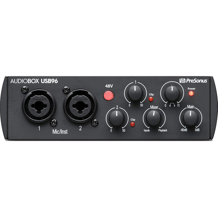 PreSonus AudioBox 96: USB аудіоінтерфейс для запису, стрімінгу та подкастингу (з Studio One Artist, Ableton Live Lite) - Чорний