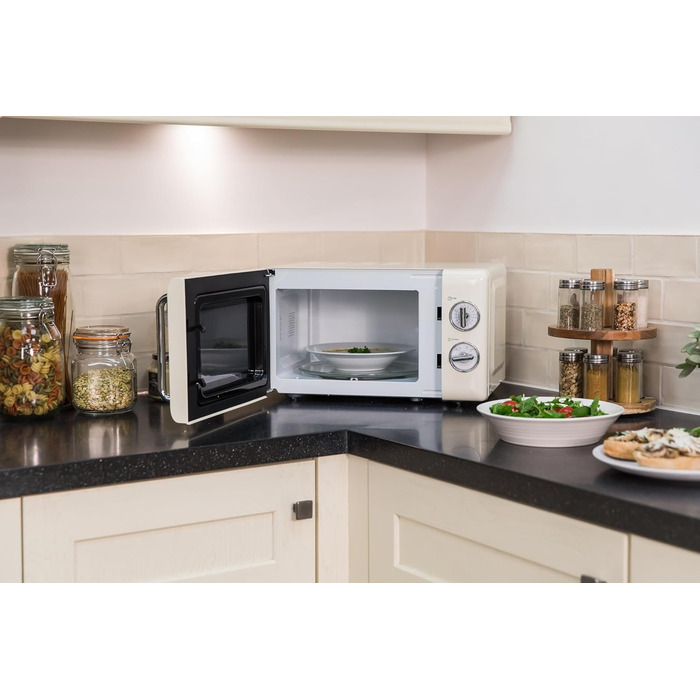 Мікрохвильова піч Russell Hobbs RHRETMM705C, 17 л, 700 Вт, ретро стиль, кремова, 5 режимів потужності, таймер, функція розморожування, легке очищення