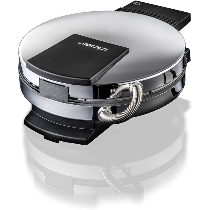 Електрична вафельниця Cloer 285EF з гербом Остфрізланду, для тонких хрустких вафель, 800 Вт, антипригарна хромована поверхня 15 см, регулювання ступеня підсмажування