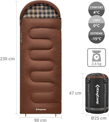 Зимовий спальний мішок KingCamp Cloud 400 XL широкий, бавовна, до -15°C