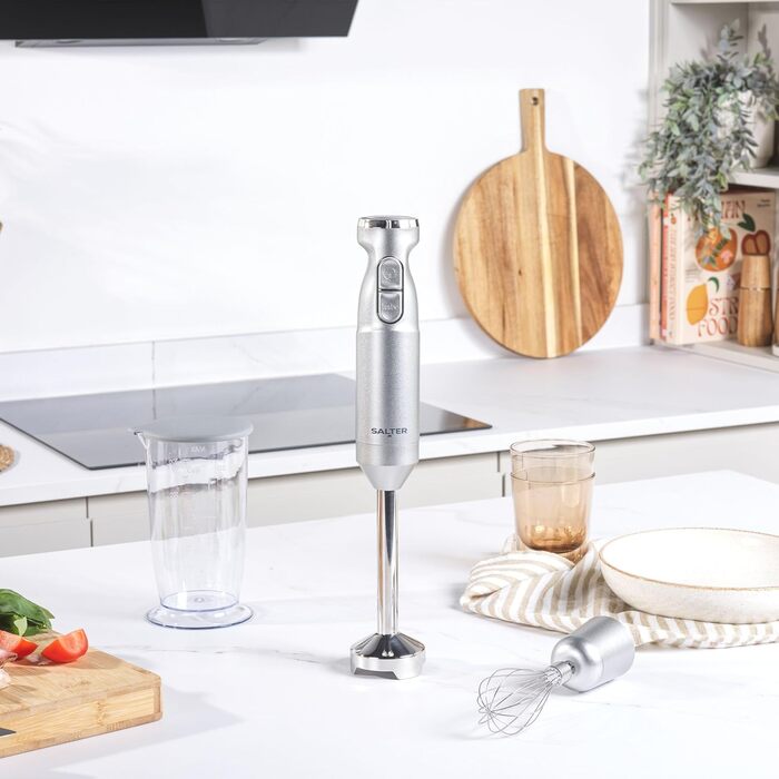 Блендер Salter Aspen Blend & Whisk Pro 2-в-1, погружний міксер та вінчик, електричний подрібнювач, нержавіюча сталь, змінна швидкість, 700 мл, 1000 Вт, сріблястий