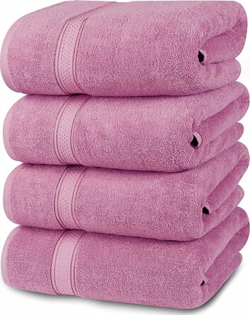 Рушники для ванни Utopia Towels, набір 4 шт, 100% бавовна, 600 г/м², швидковисихаючі, дуже вбираючі, м'які, рожеві, 68.6x137.2 см