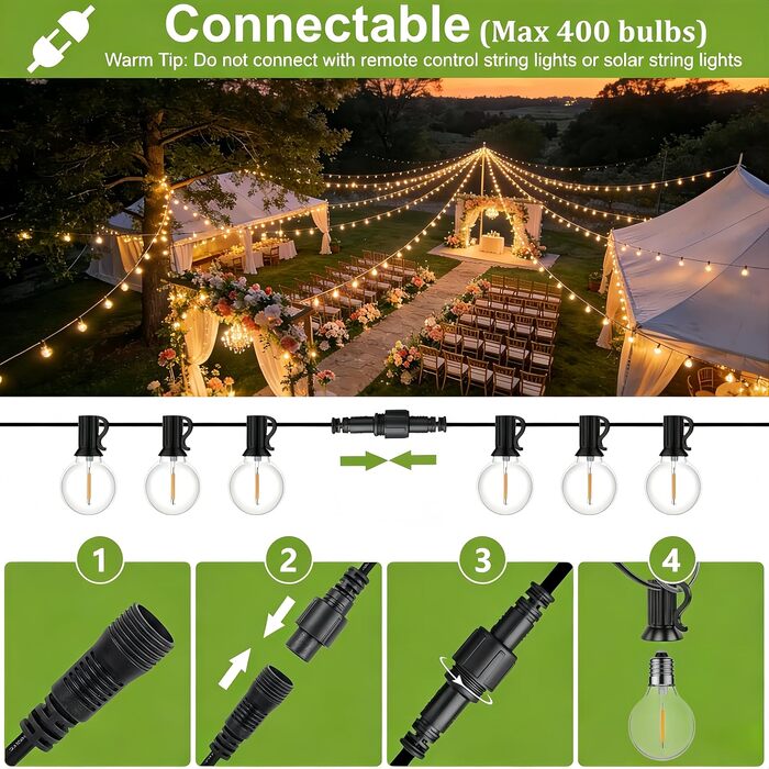 LED гірлянда вулична 30м, 52 лампи G40, водонепроникна для саду, тераси, балкона