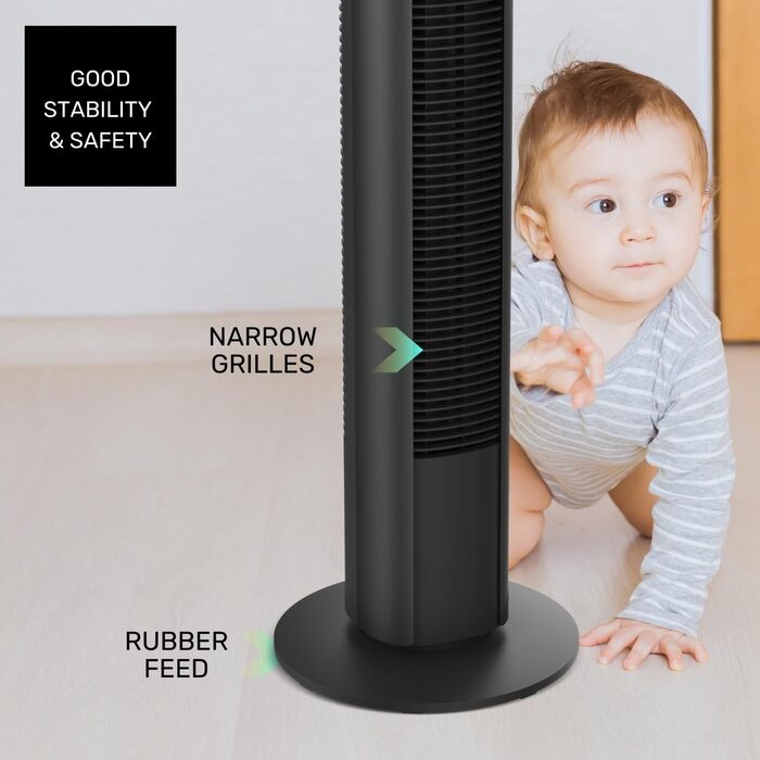 Вентилятор вежний Taurus Babel RCH 50W, 86 см, сірий: 4 режими, таймер, пульт, сенсорний екран