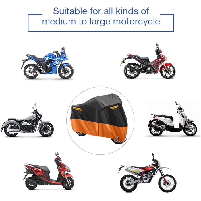 Мотоциклетний чохол водонепроникний 210D Oxford для Harley-Davidson, Honda, Suzuki, Kawasaki, Yamaha, антипиловий, захист від подряпин, для вулиці, 2XL (245×105×125 см), помаранчевий