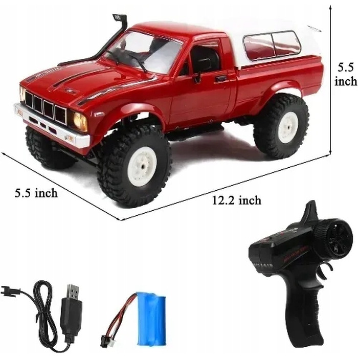 Радіокерована машина-кроулер WPL C24 RC Crawler (червона), позашляховик з LED-підсвіткою